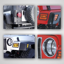 8 elementowy zestaw osłon oświetlenia Euro Guard, czarny, Jeep Wrangler TJ