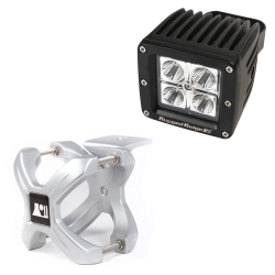 Oświetlenie z mocowaniem, kwadratowa lampa LED, uchwyt X-Clamp, 1 zestaw, do rur 1.25″-2″, srebrny, 1 x 18W