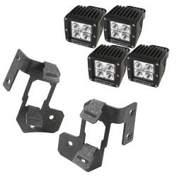 Zestaw podwójne mocowanie oświetlenia na słupek A, 4 kwadratowe lampy LED 3″, para, czarne teksturowane, Jeep Wrangler JK
