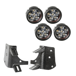Zestaw podwójne mocowanie oświetlenia na słupek A, 4 okrągłe lampy LED 3.5″, para, czarne teksturowane, Jeep Wrangler TJ