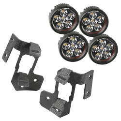 Zestaw podwójne mocowanie oświetlenia na słupek A, 4 okrągłe lampy LED 3.5″, para, czarne teksturowane, Jeep Wrangler JK